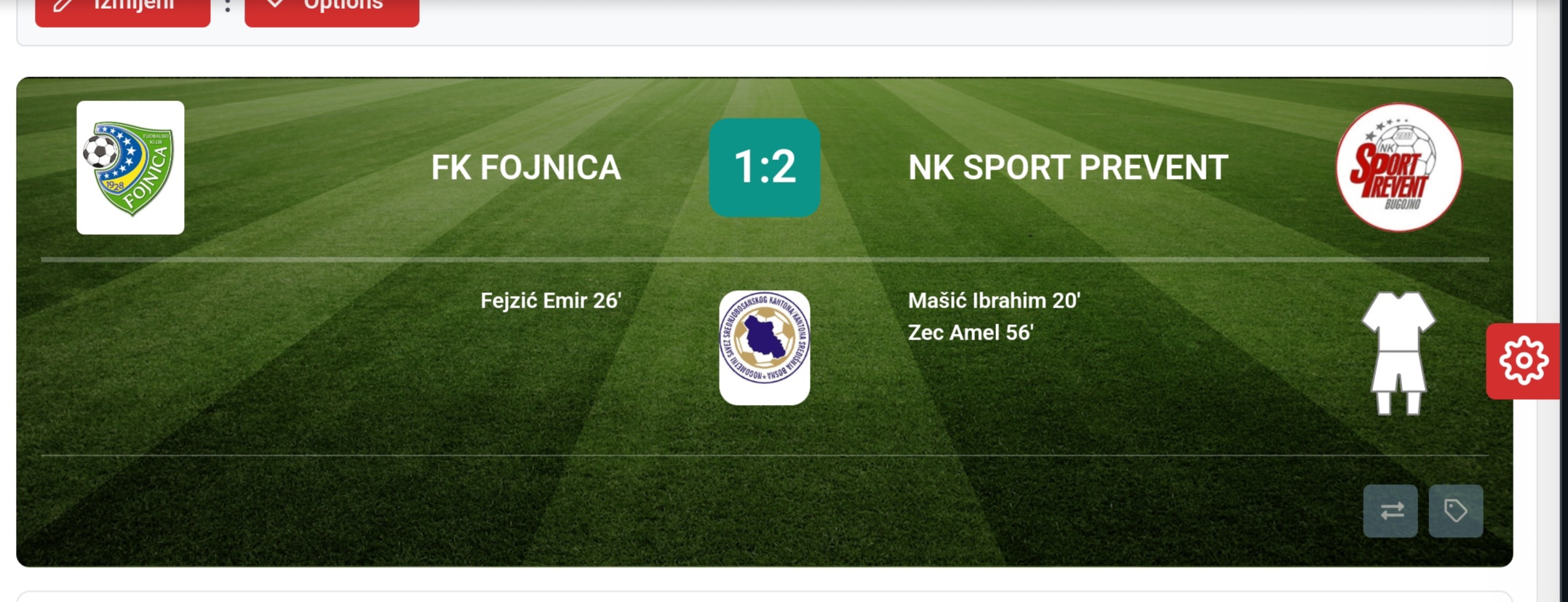 FK FOJNICA - NK SPORT PREVENT  1-2